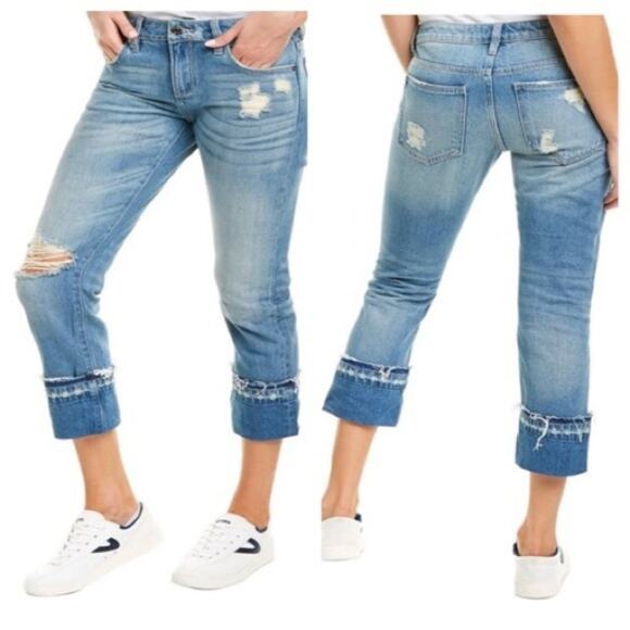 Hidden Jeans Straight Leg Raw Hem Mid Rise Cotton Distressed Crop Jeans Size 25 - Picture 1 of 12